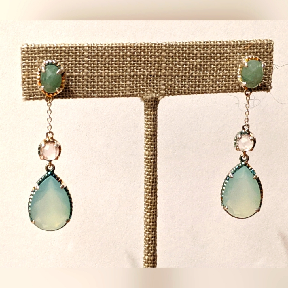 Sterling Jade, Chalcedony and Morganite Dangle Earrings